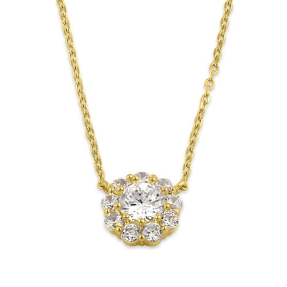 Solid 14K Gold Flower with Clear CZ Necklace - Picture 3 of 4